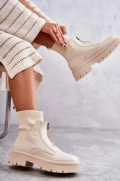 Damskie Botki Skarpetkowe Na Suwak Beżowe Shelter
