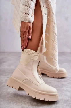 Damskie Botki Skarpetkowe Na Suwak Beżowe Shelter