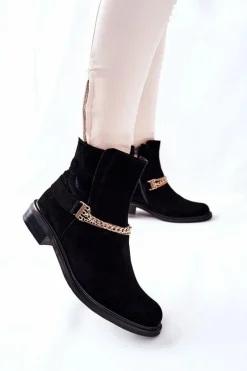 Damskie Botki Skórzane Nicole Czarne Dome