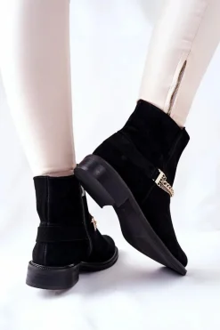 Damskie Botki Skórzane Nicole Czarne Dome