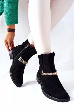 Damskie Botki Skórzane Nicole Czarne Dome