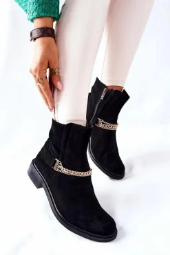 Damskie Botki Skórzane Nicole Czarne Dome