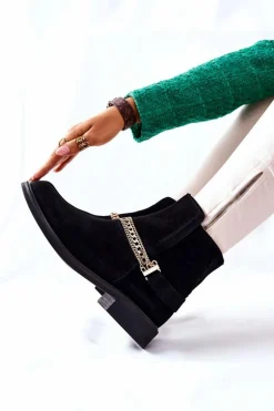 Damskie Botki Skórzane Nicole Czarne Dome