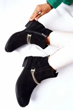 Damskie Botki Skórzane Nicole Czarne Dome