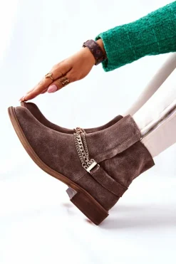 Damskie Botki Skórzane Nicole Brązowe Dome