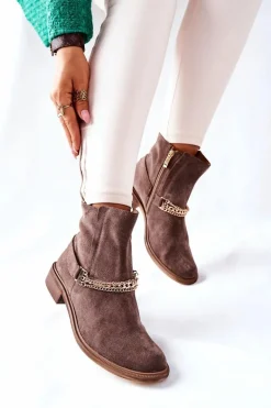 Damskie Botki Skórzane Nicole Brązowe Dome