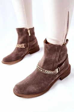 Damskie Botki Skórzane Nicole Brązowe Dome