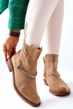 Damskie Botki Skórzane Nicole Beżowe Dome