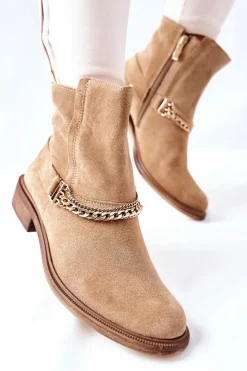 Damskie Botki Skórzane Nicole Beżowe Dome