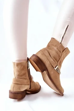 Damskie Botki Skórzane Nicole Beżowe Dome