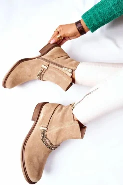 Damskie Botki Skórzane Nicole Beżowe Dome