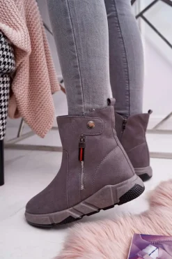 Damskie Botki Sportowe Ocieplane Szary SJ1938 Nefera