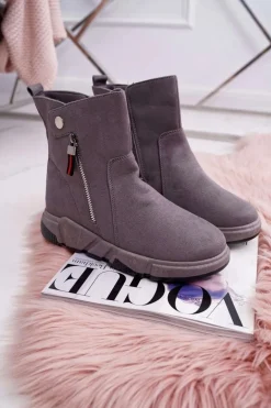 Damskie Botki Sportowe Ocieplane Szary SJ1938 Nefera