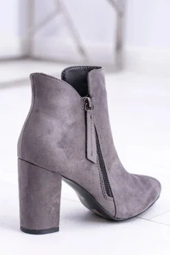 Damskie Botki Szare na Słupku Zamszowe Egida