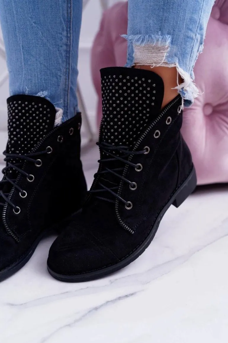 Damskie Botki Sznurowane Workery Zamek Sparks
