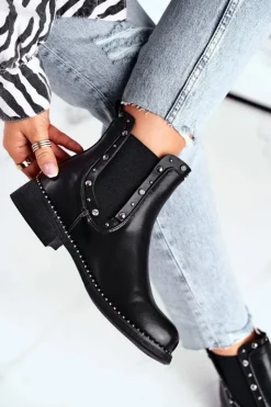 Damskie Botki Sztyblety Czarne Visible