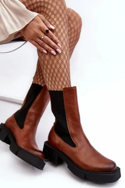 Damskie Botki Sztyblety Laura Messi 2693/229 Brązowe