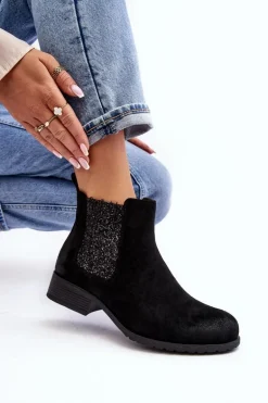 Damskie Botki Sztyblety Na płaskim Obcasie Czarne Sauamia