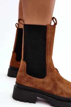 Damskie Botki Sztyblety Na Suwak Camel Samil