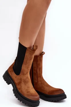 Damskie Botki Sztyblety Na Suwak Camel Samil