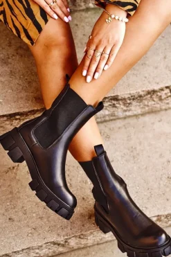 Damskie Botki Sztyblety Na Platformie Czarne Genius