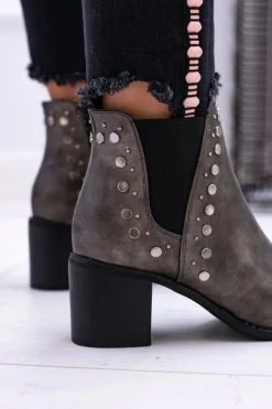 Damskie Botki Sztyblety Na Słupku Nity Savage