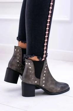 Damskie Botki Sztyblety Na Słupku Nity Savage