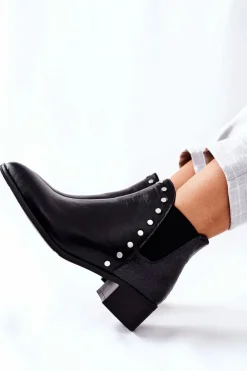 Damskie Botki Sztyblety Na Obcasie Czarne Barretos