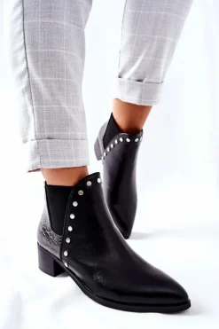 Damskie Botki Sztyblety Na Obcasie Czarne Barretos