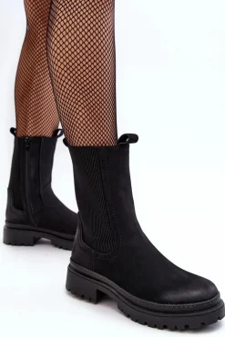 Damskie Botki Sztyblety Na Suwak Czarne Samil