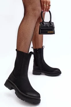 Damskie Botki Sztyblety Na Suwak Czarne Samil