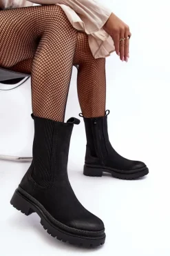 Damskie Botki Sztyblety Na Suwak Czarne Samil
