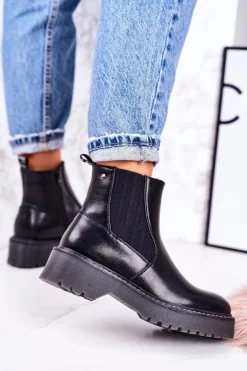 Damskie Botki Sztyblety Na Gumowej Podeszwie Czarne Voyager