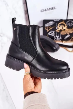 Damskie Botki Sztyblety Na Gumowej Podeszwie Czarne Voyager