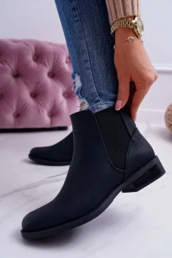Damskie Botki Sztyblety Płaski Obcas Czarne Barski 18-75