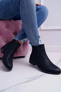 Damskie Botki Sztyblety Płaski Obcas Czarne Barski 18-75