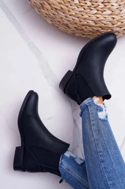 Damskie Botki Sztyblety Płaski Obcas Czarne Barski 18-75