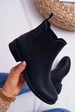 Damskie Botki Sztyblety Płaski Obcas Czarne Barski 18-75