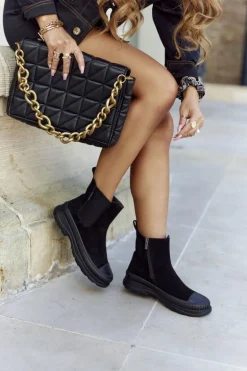 Damskie Botki Sztyblety Skóra Zamsz Big Star II274354 Czarne