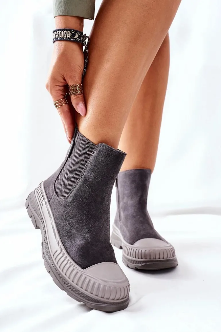 Damskie Botki Sztyblety Skóra Zamsz Big Star II274353 Szare