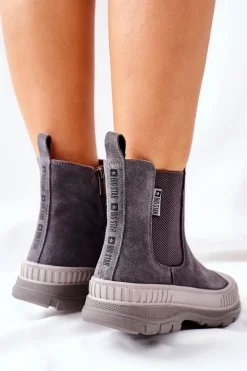 Damskie Botki Sztyblety Skóra Zamsz Big Star II274353 Szare