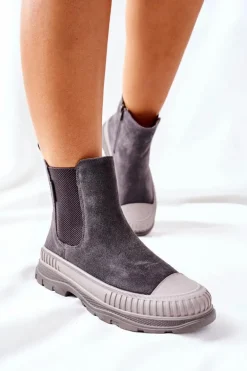Damskie Botki Sztyblety Skóra Zamsz Big Star II274353 Szare