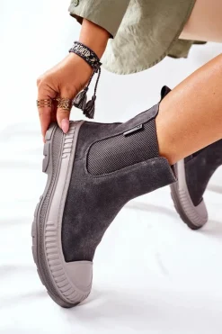 Damskie Botki Sztyblety Skóra Zamsz Big Star II274353 Szare