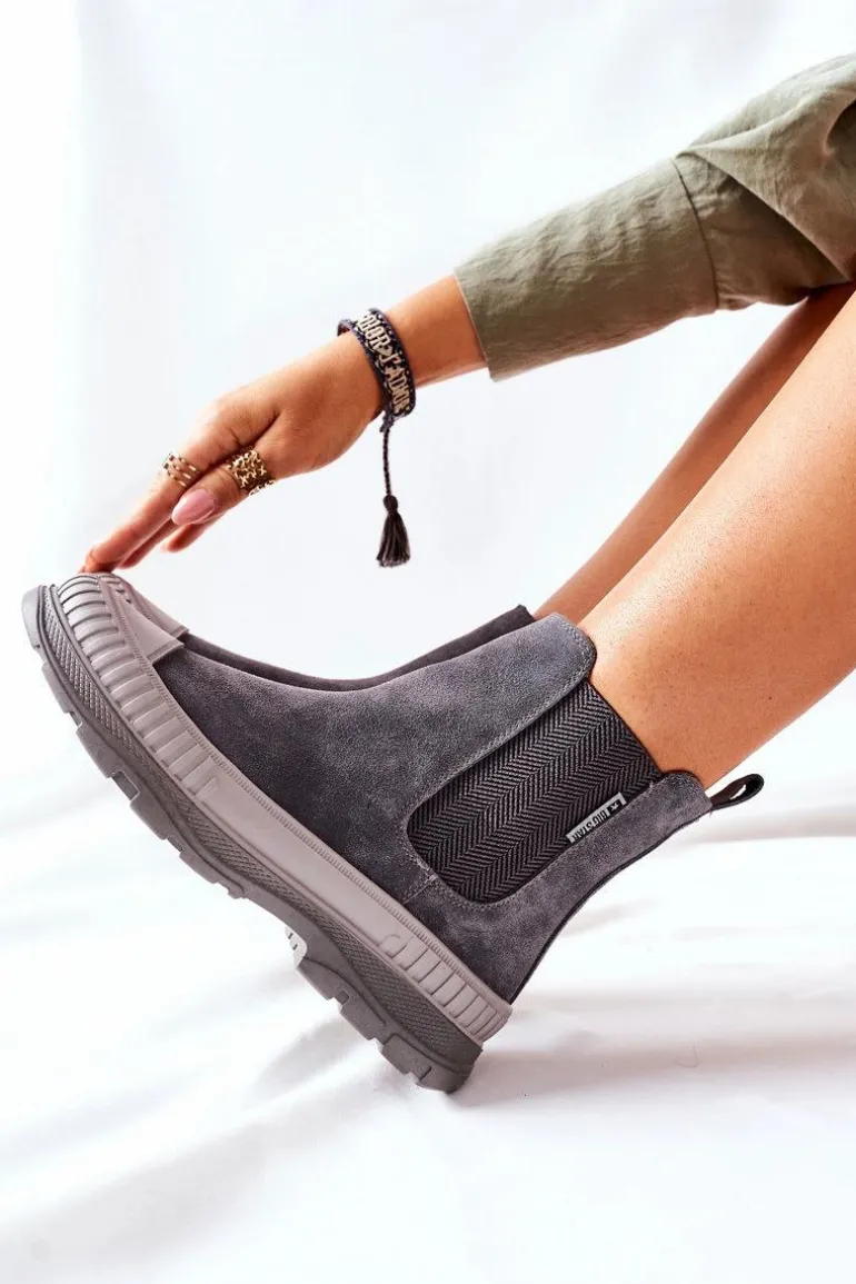 Damskie Botki Sztyblety Skóra Zamsz Big Star II274353 Szare