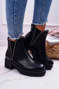 Damskie Botki Sztyblety Z Cyrkoniami Czarne Sissy