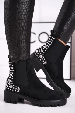 Damskie Botki Sztyblety Z Dżetami Czarne Lady In Black