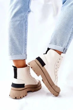 Damskie Botki Trapery Beżowe Any One