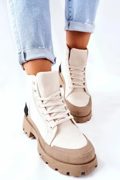 Damskie Botki Trapery Beżowe Any One