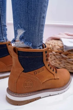 Damskie Botki Trapery Big Star Skórzane Brązowe EE274004