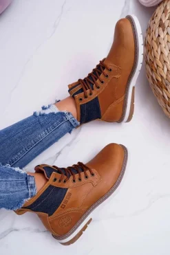 Damskie Botki Trapery Big Star Skórzane Brązowe EE274004